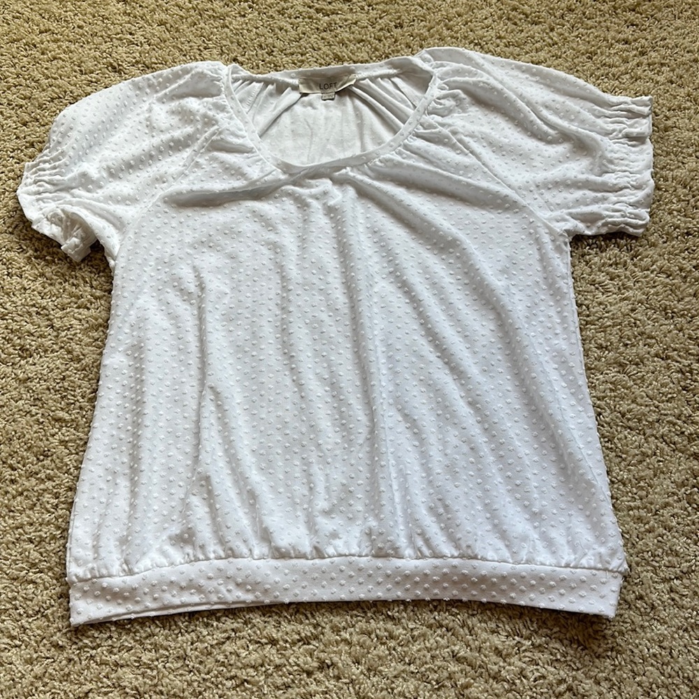 LOFT White Swiss Dot Blouse Size Medium